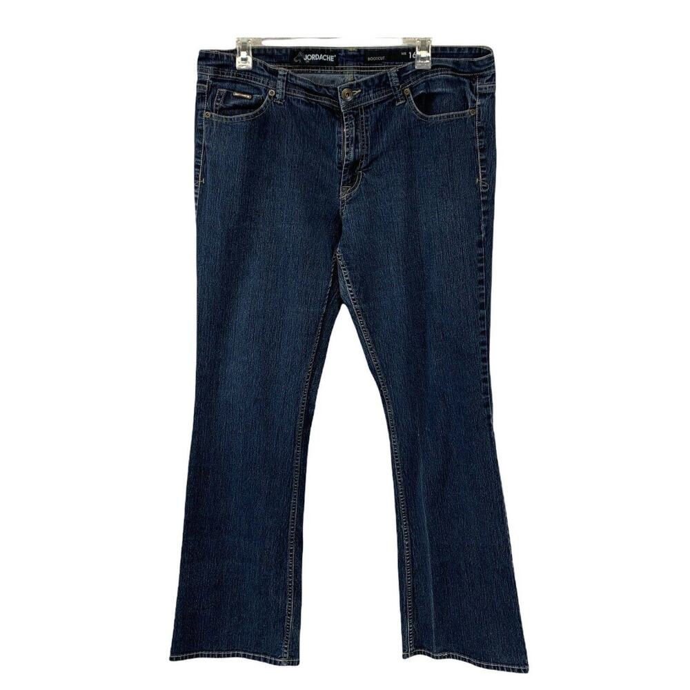 Jordache Womens Jeans Bootcut Size 16 Stretch Waist Dark Wash Flap Pockets